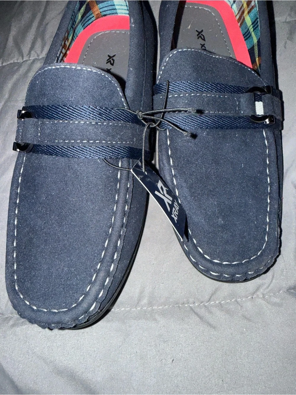 Xray Kids Navy Suede Moccasins with Decorative Strap